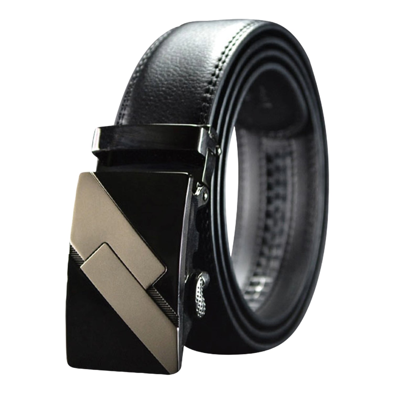 QHA Mens Black Ratchet Leather Belt With Automatic Buckle Q5082