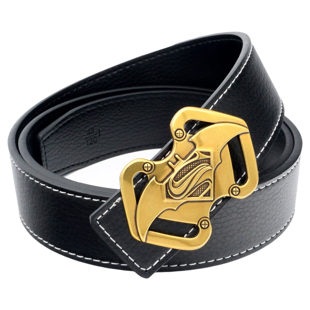 QHA Mens Designer Leather Belt Superman Batman Themed Buckle 38mm Wide Q50