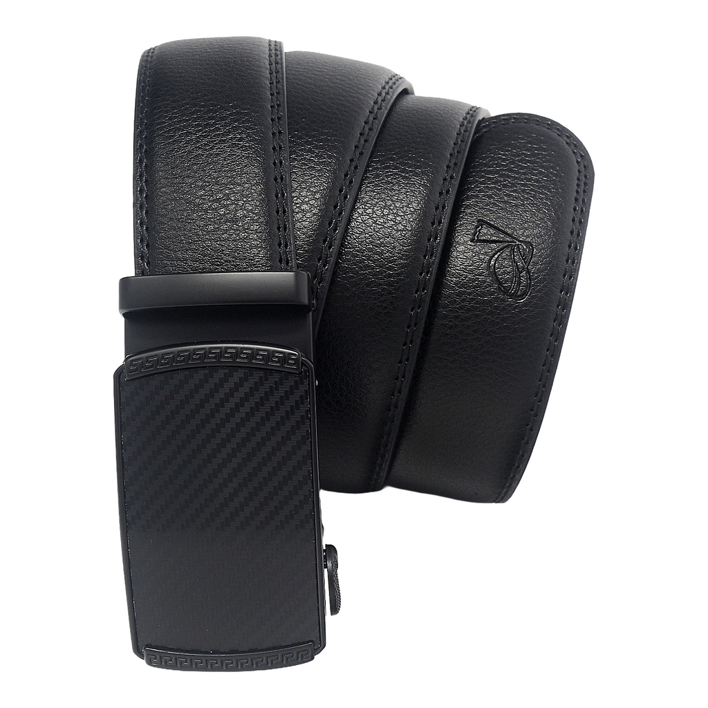 QHA Mens 35mm Ratchet Leather Belt, Dual-Texture Frame Buckle Q51