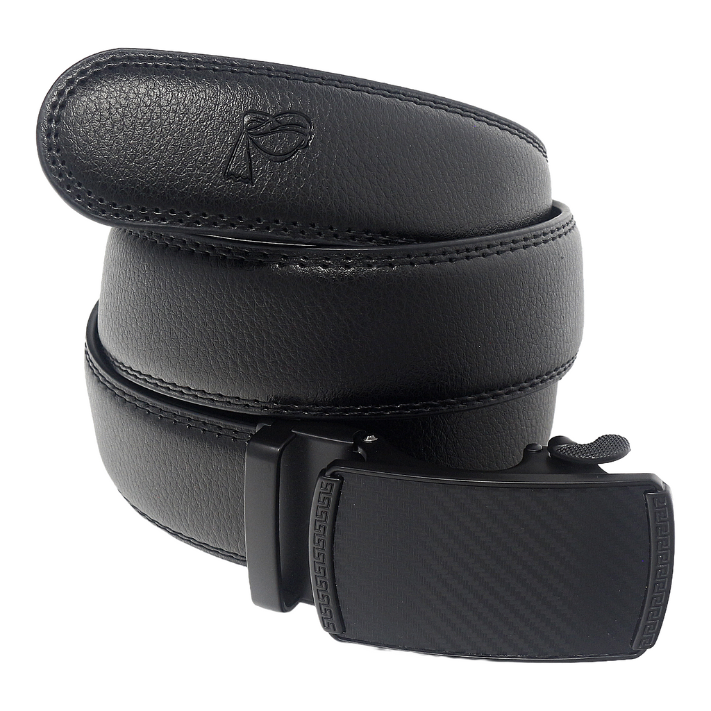 QHA Mens 35mm Ratchet Leather Belt, Dual-Texture Frame Buckle Q51