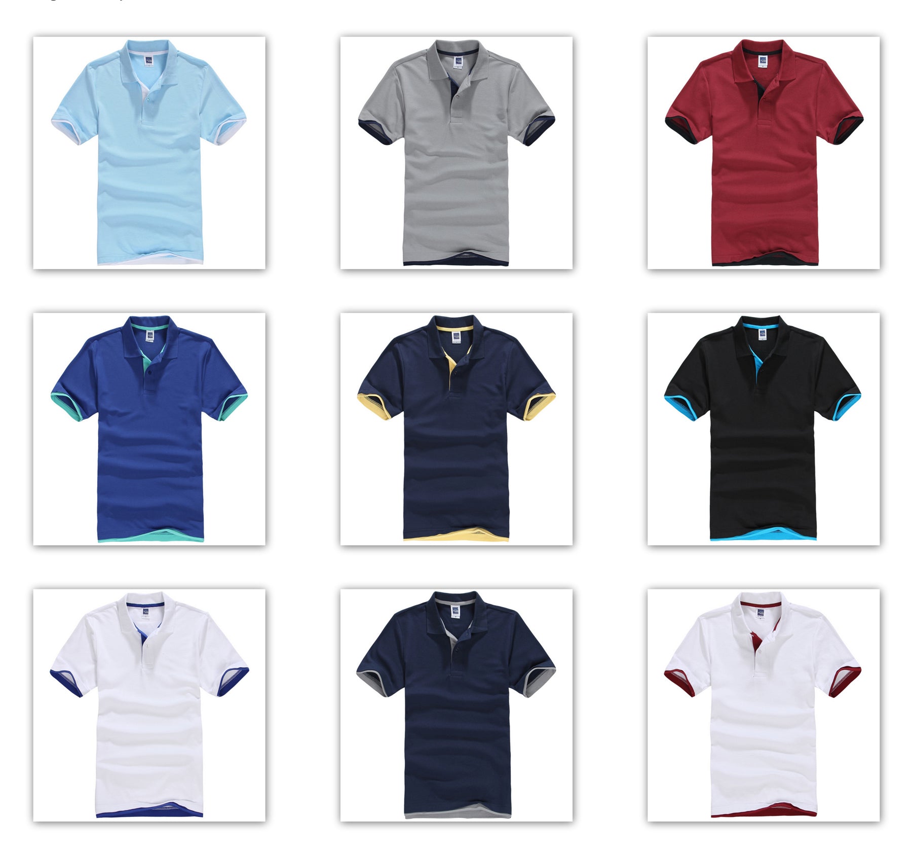 QHA Unisex Piqué Cotton Polo Shirt Short Sleeve Two Tone Casual Top E01