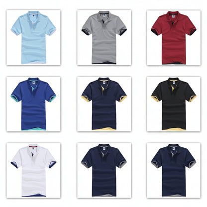 Grid of various polo shirts in different Colours on a white background