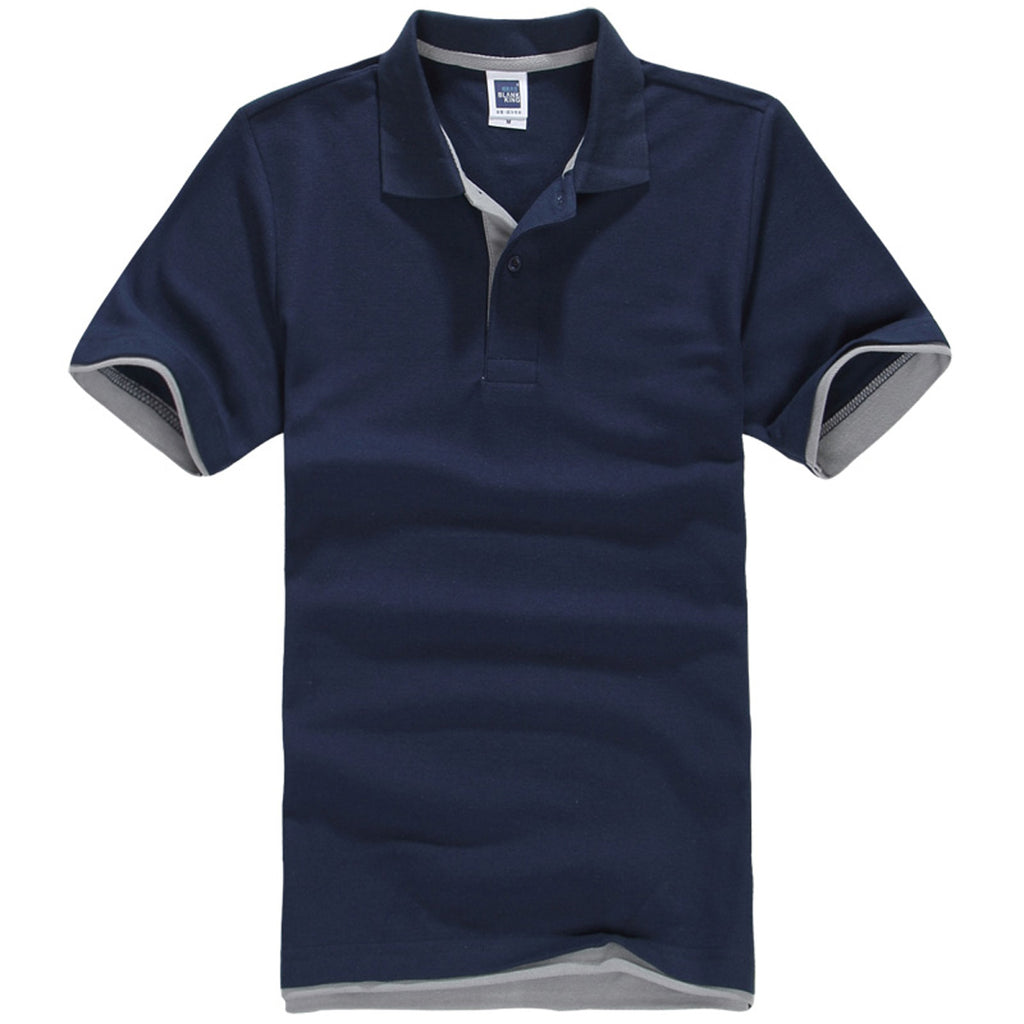 Polo QHA à manches courtes en coton piqué pour homme, bleu marine/gris