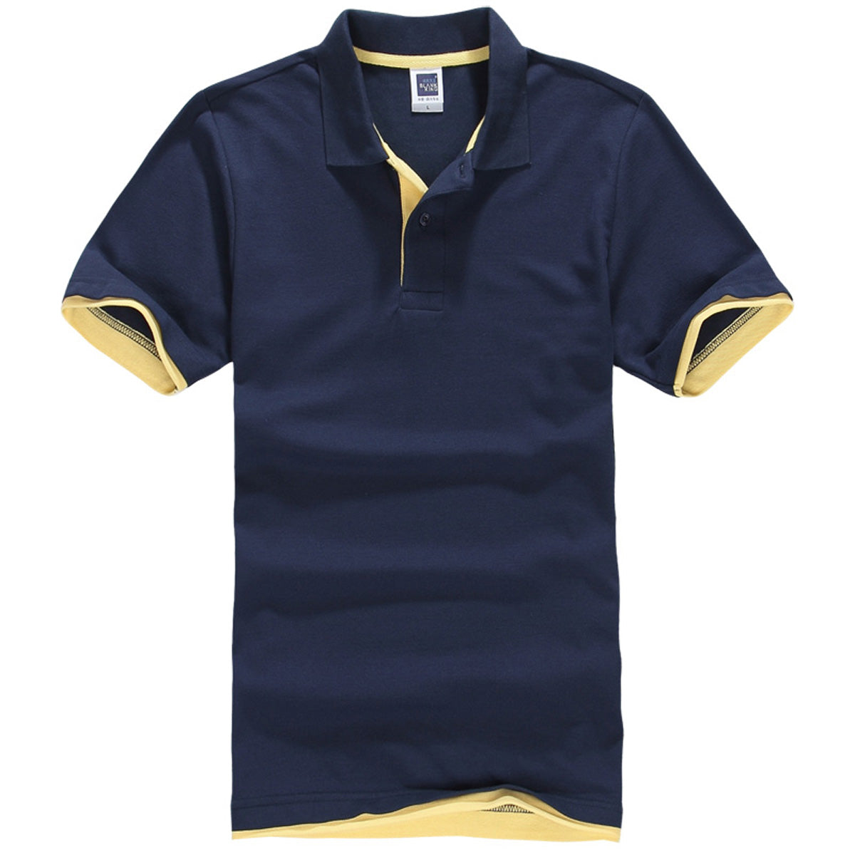 Polo QHA à manches courtes en coton piqué pour homme, bleu marine/jaune