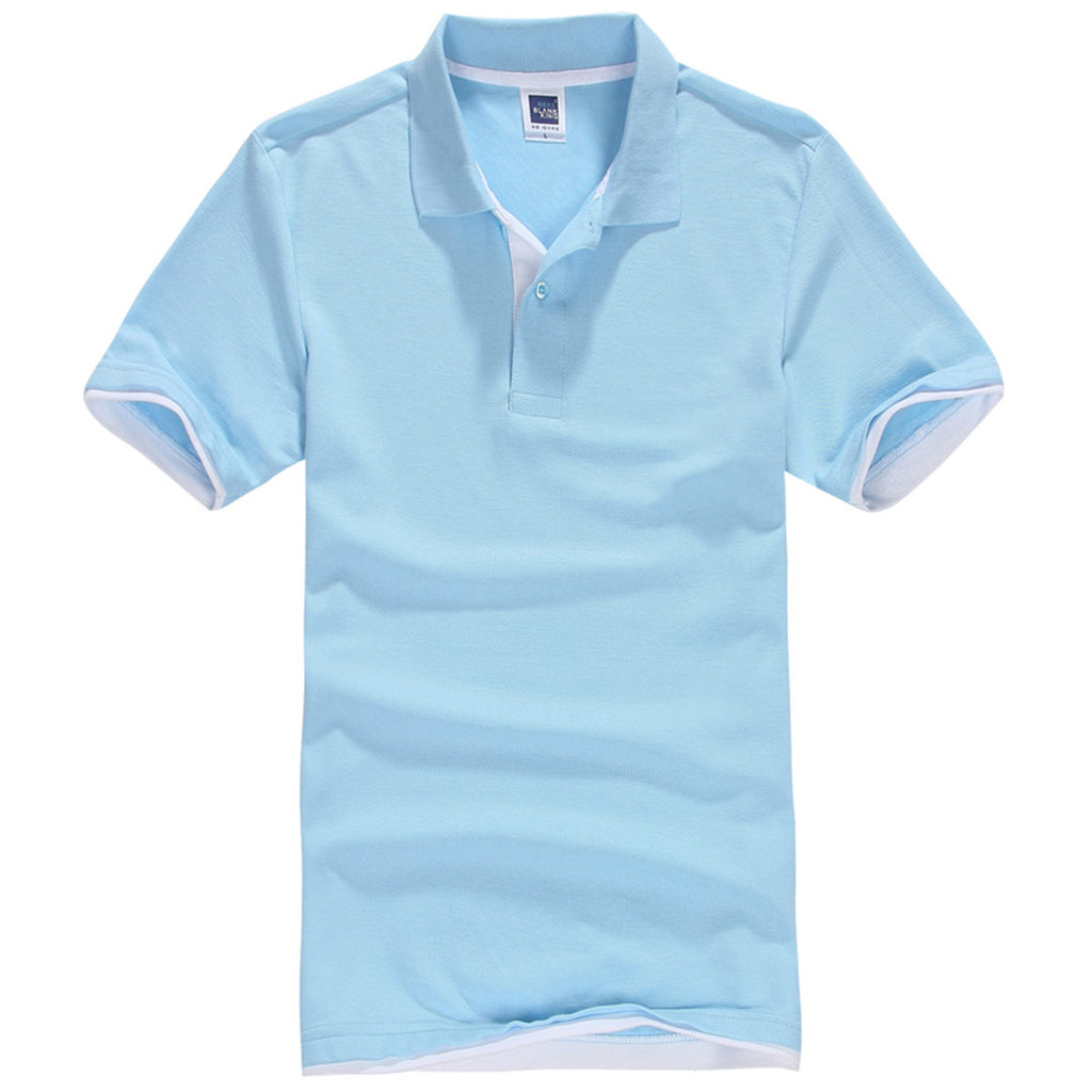 Polo QHA à manches courtes en coton piqué pour homme, bleu ciel/blanc