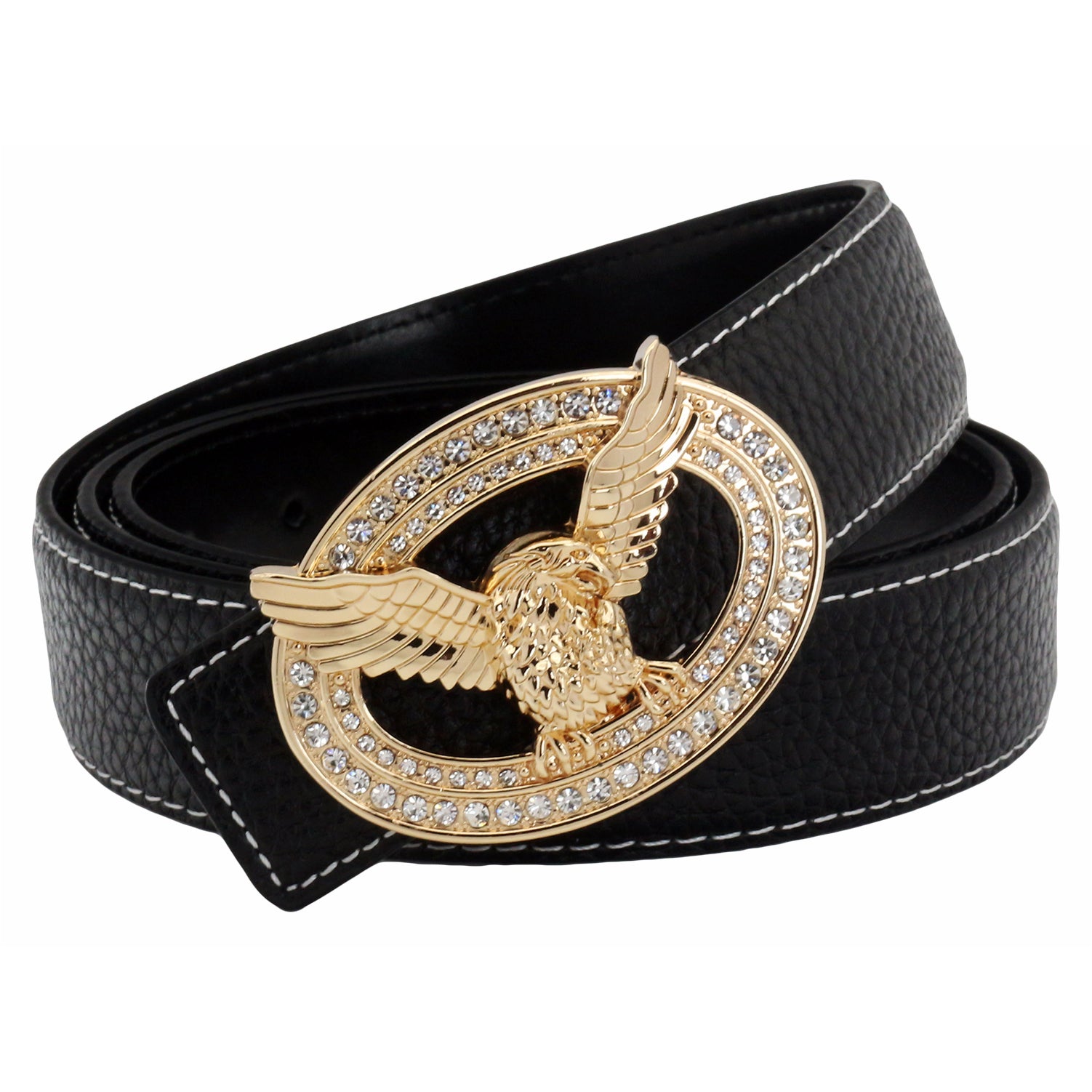 QHA Mens Designer Leather Belt Eagle Diamond Belt Buckle 32mm Wide Q51