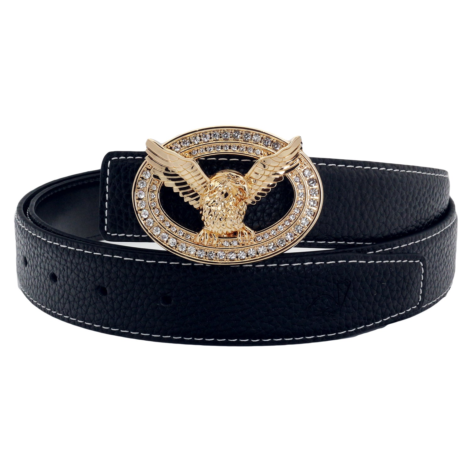 QHA Mens Designer Leather Belt Eagle Diamond Belt Buckle 32mm Wide Q51