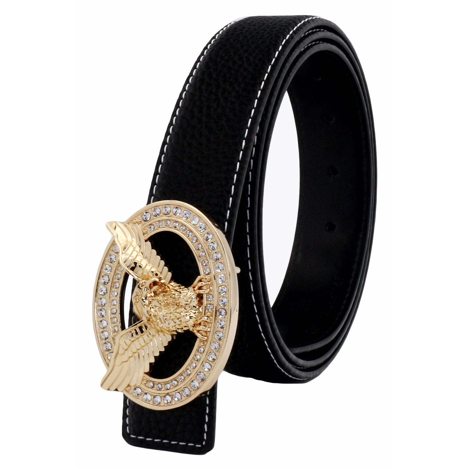 QHA Mens Designer Leather Belt Eagle Diamond Belt Buckle 32mm Wide Q51