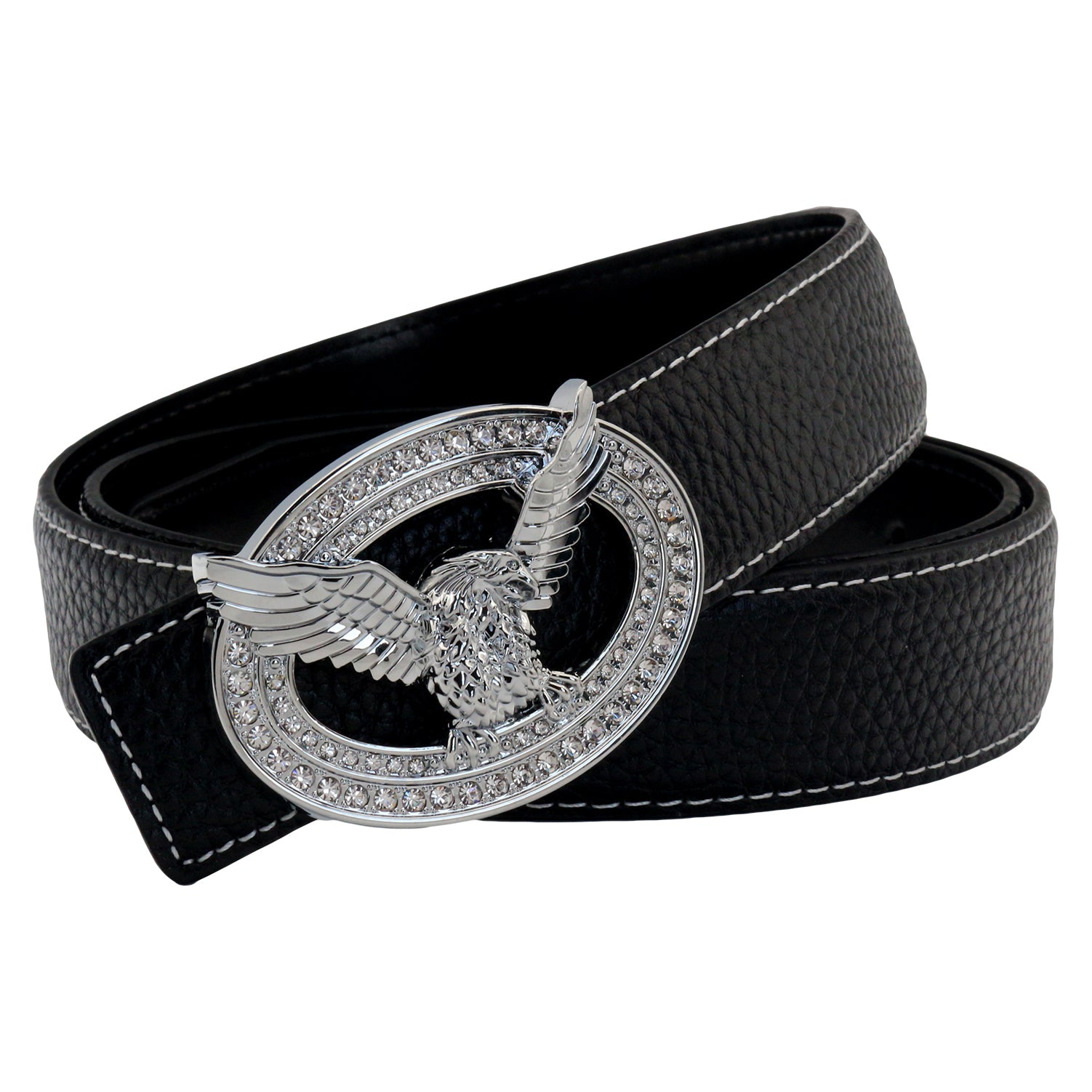 QHA Mens Designer Leather Belt Eagle Diamond Belt Buckle 32mm Wide Q51