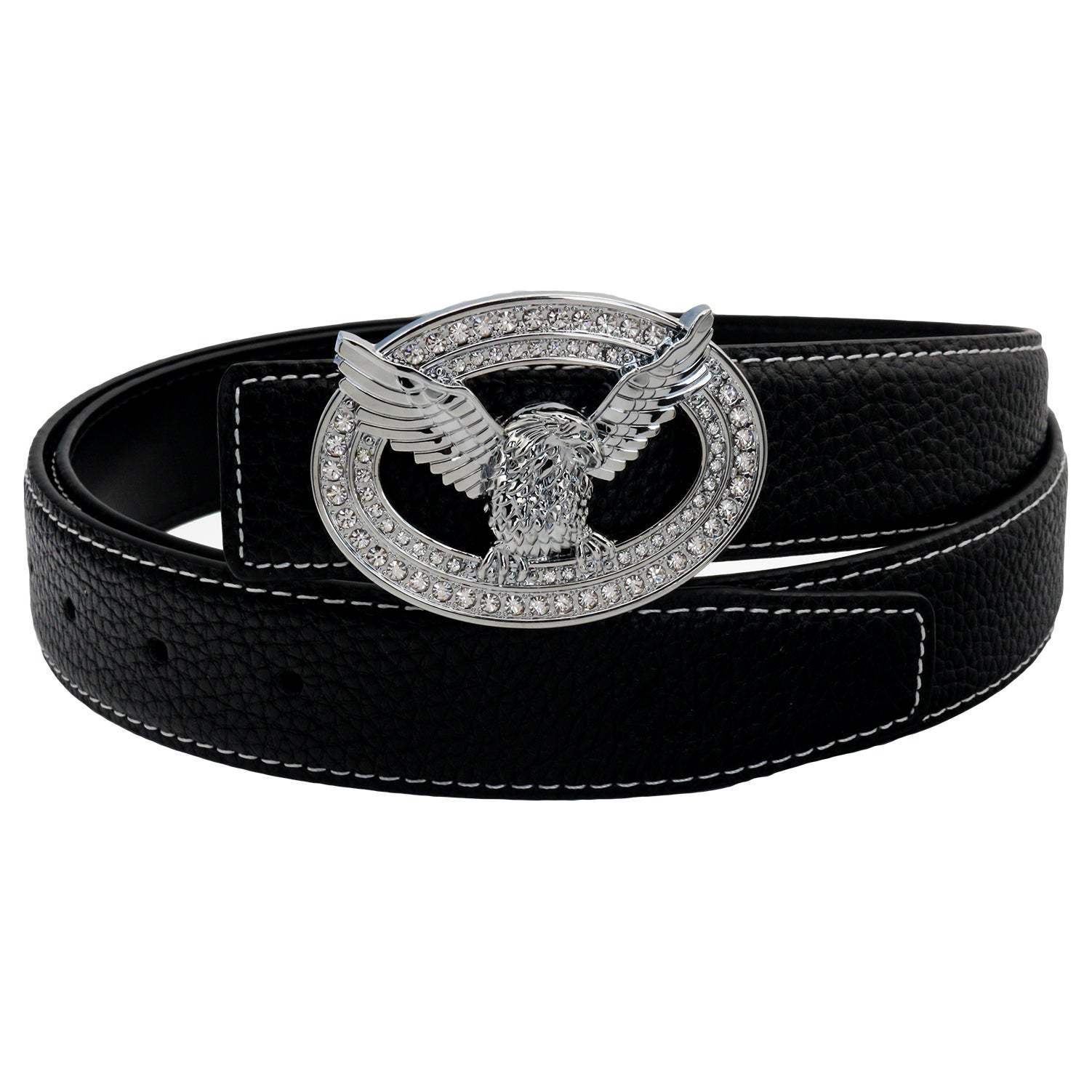 QHA Mens Designer Leather Belt Eagle Diamond Belt Buckle 32mm Wide Q51