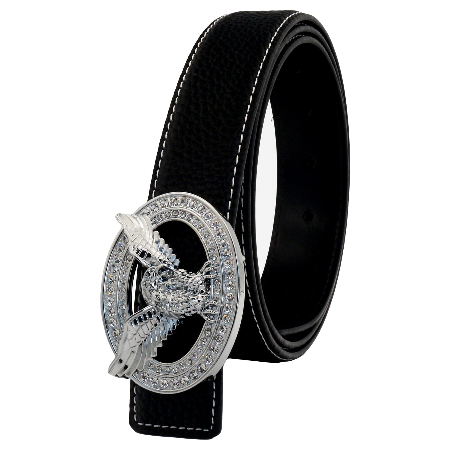 QHA Mens Designer Leather Belt Eagle Diamond Belt Buckle 32mm Wide Q51
