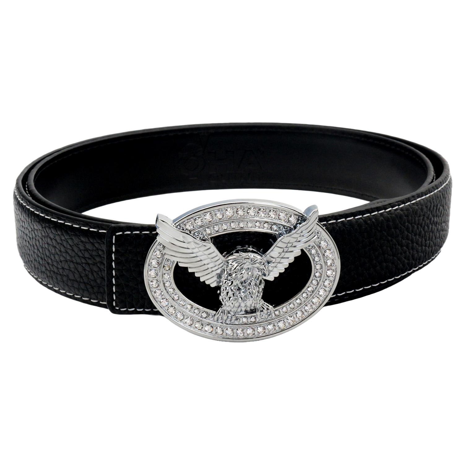QHA Mens Designer Leather Belt Eagle Diamond Belt Buckle 32mm Wide Q51