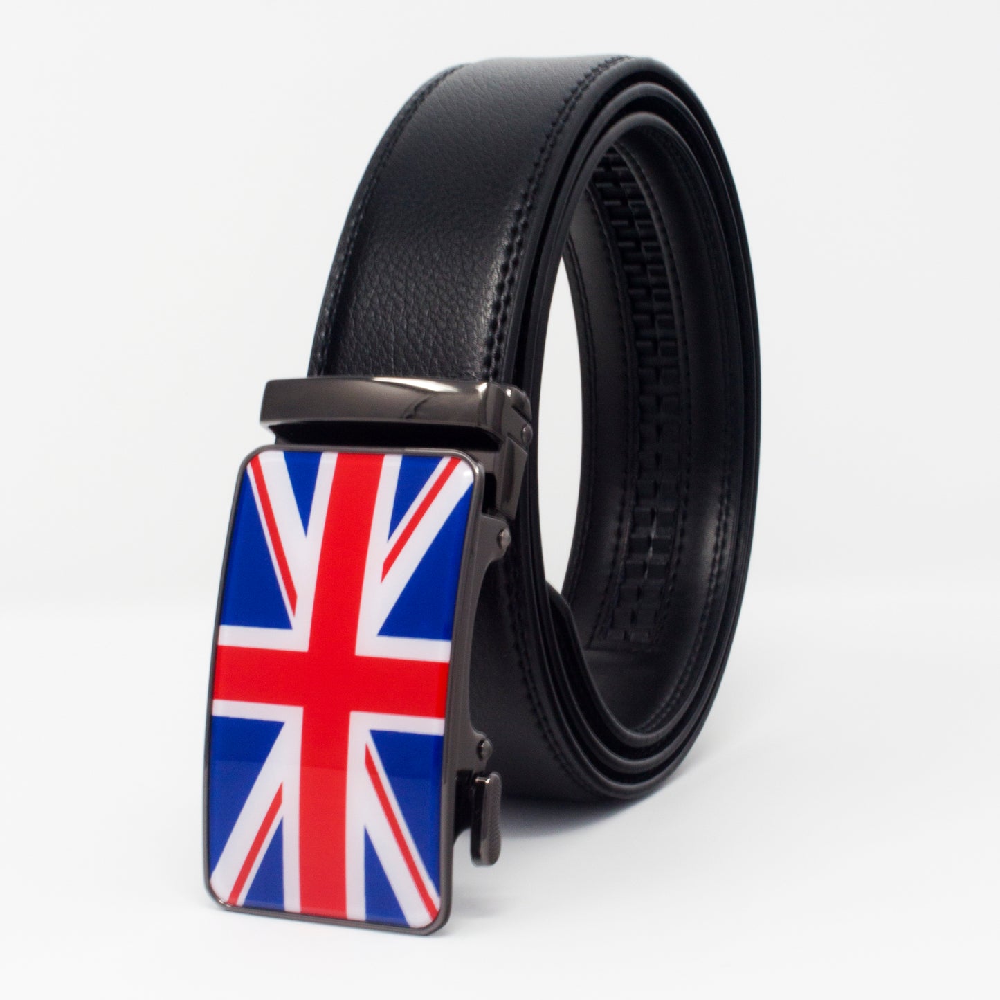 QHA Mens Ratchet Leather Belt Union Jack British Flag Automatic Buckle Q53