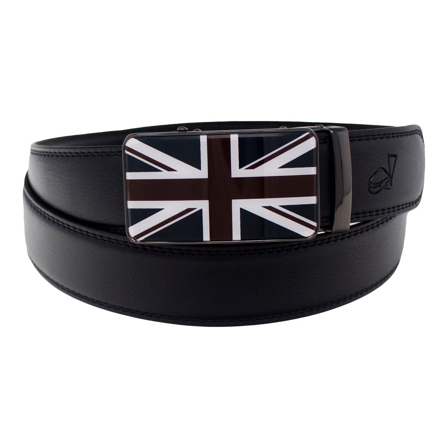 QHA Mens Ratchet Leather Belt Union Jack British Flag Automatic Buckle Q53
