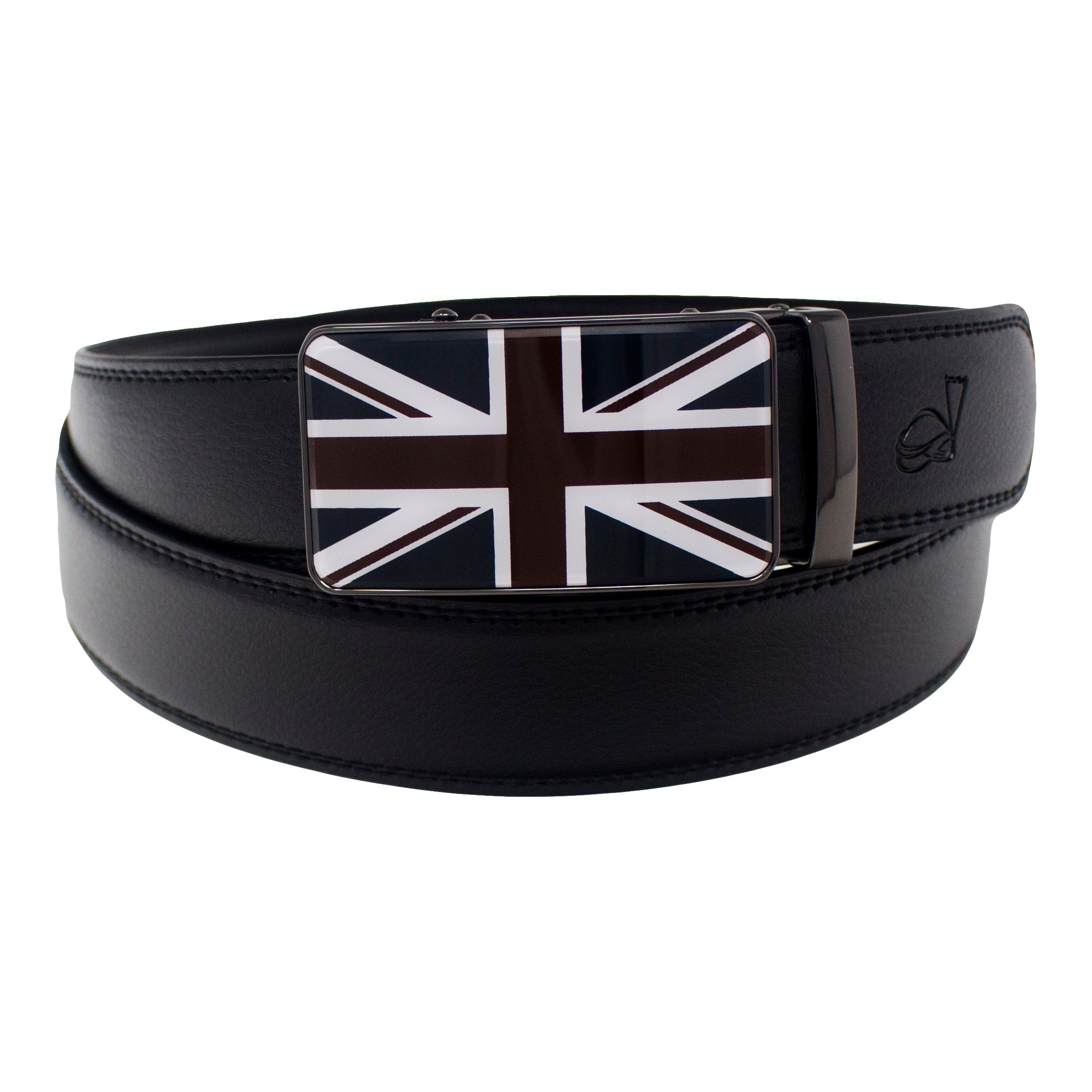 QHA Mens Ratchet Leather Belt Union Jack British Flag Automatic Buckle Q53