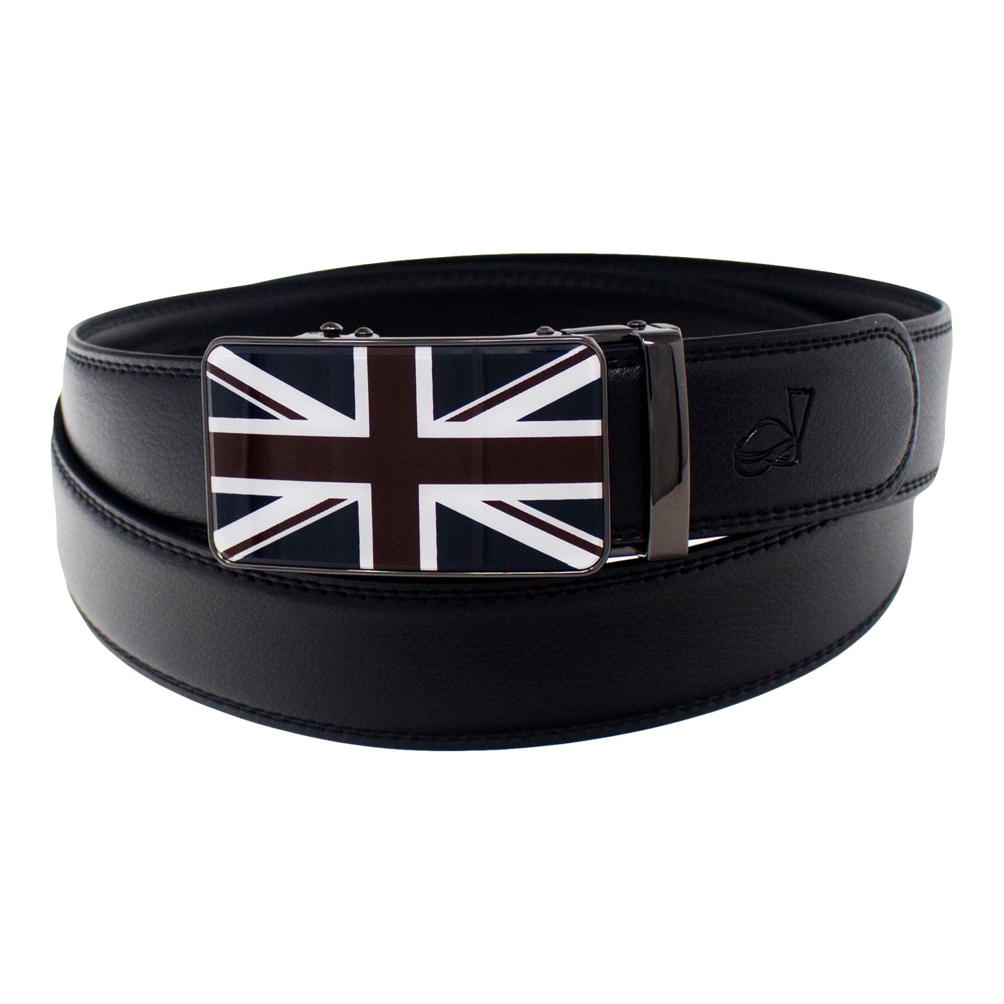QHA Mens Ratchet Leather Belt Union Jack British Flag Automatic Buckle Q53