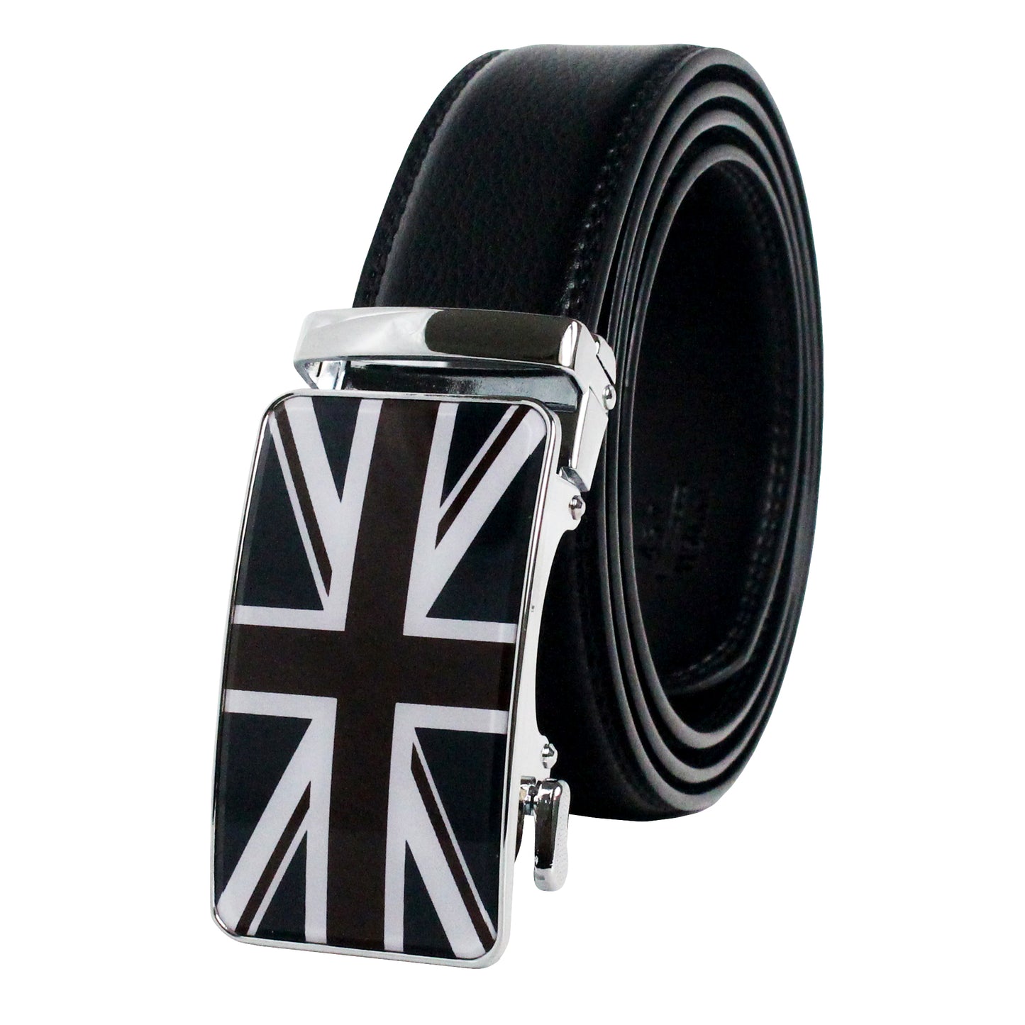 QHA Mens Ratchet Leather Belt Union Jack British Flag Automatic Buckle Q53