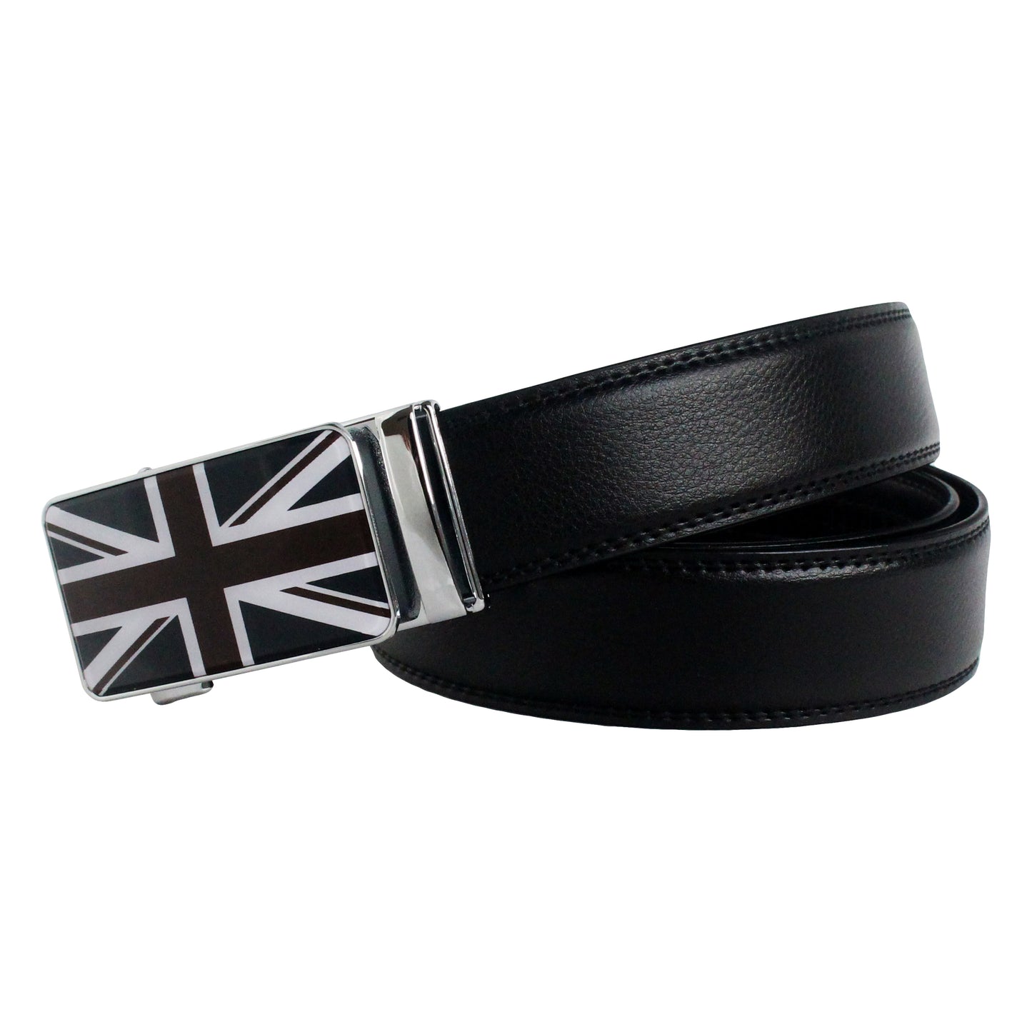 QHA Mens Ratchet Leather Belt Union Jack British Flag Automatic Buckle Q53