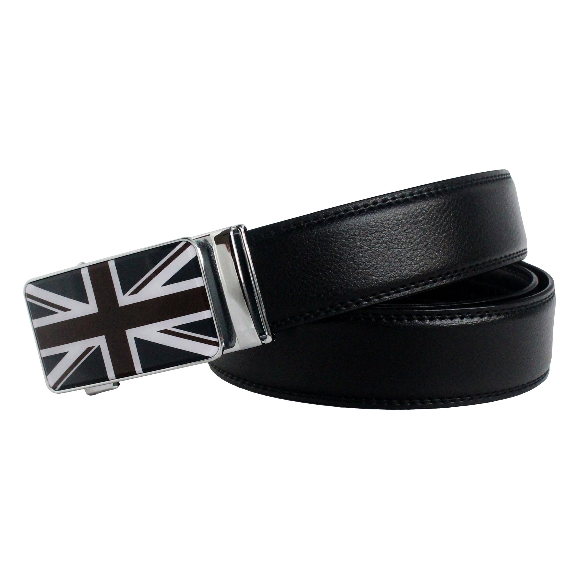 Ceinture à cliquet en cuir pour homme QHA avec boucle automatique et drapeau britannique Union Jack Q53