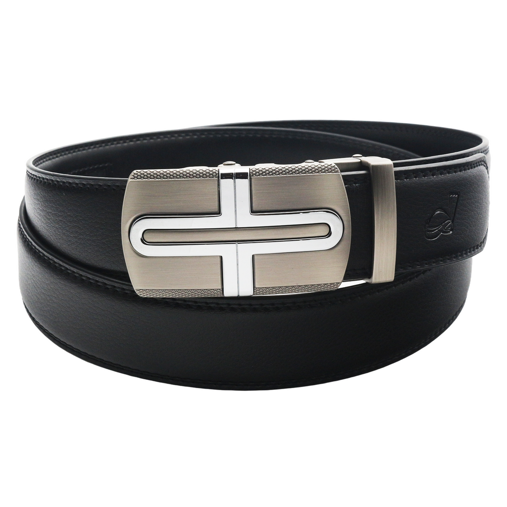 QHA Mens Ratchet Leather Belt Automatic Buckle 35mm Wide Q55