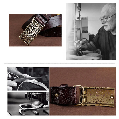 QHA Womens 30mm Floral Embossed Leather Belt, Ornate Buckle Q60