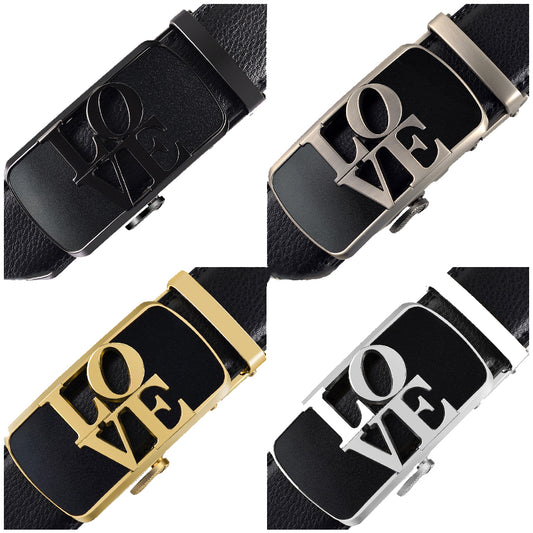 QHA Womens Love Ratchet Leather Belt Designer Casual Automatic Buckle 35mm Wide Q61