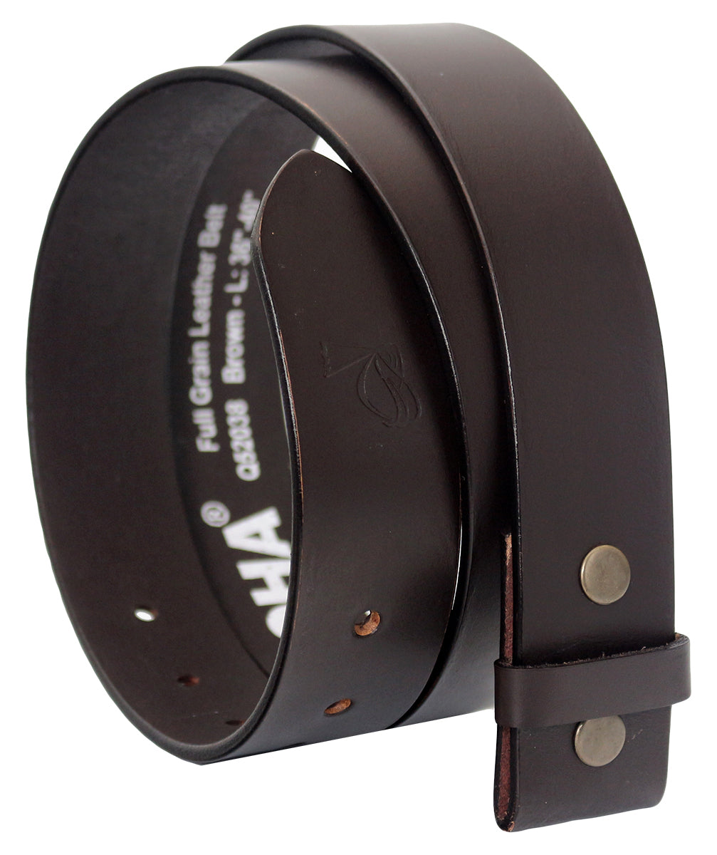 QHA Mens Snap on Leather Belt for Men Full Grain Belt Strap No Buckle Q77