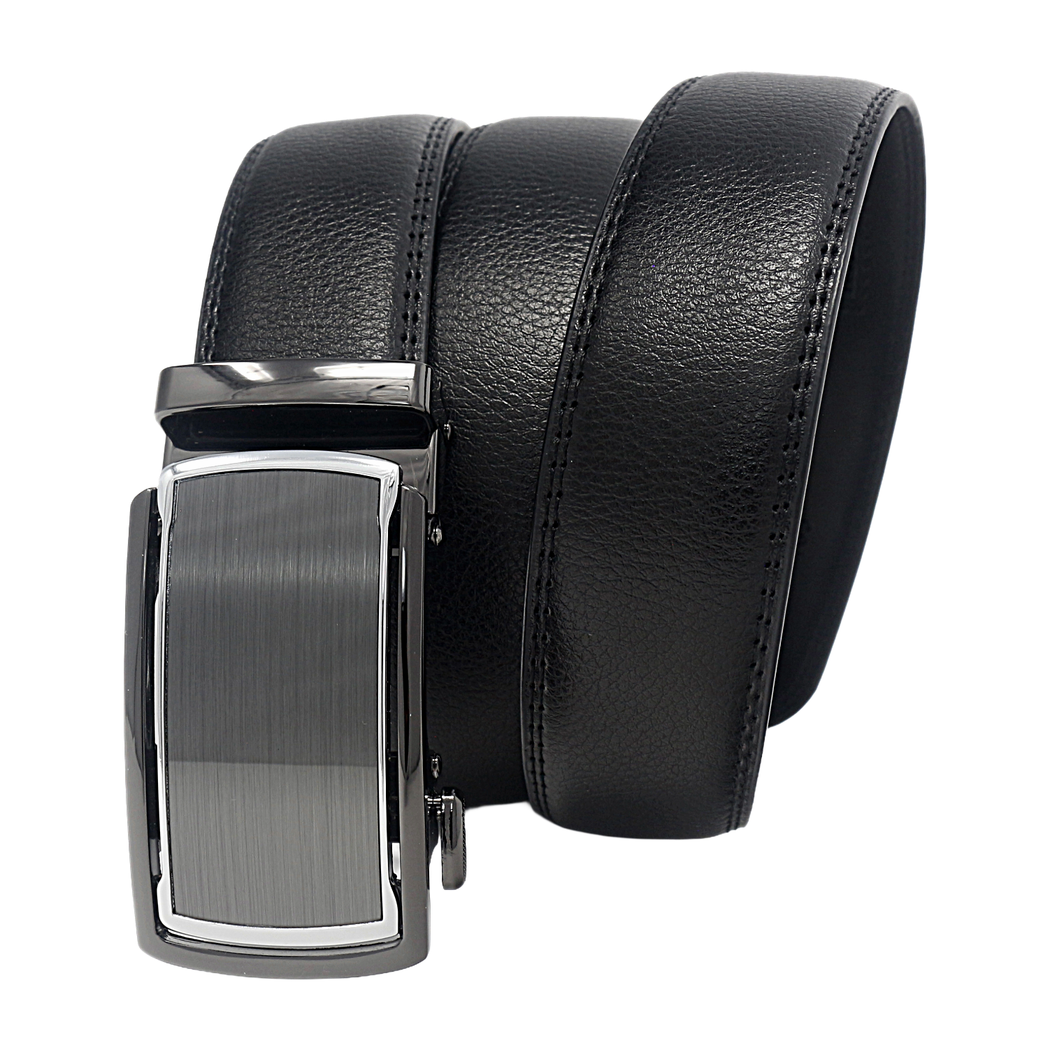 QHA Mens 35mm Ratchet Leather Belt, Diagonal Carbon Fiber Effect Buckle Q78