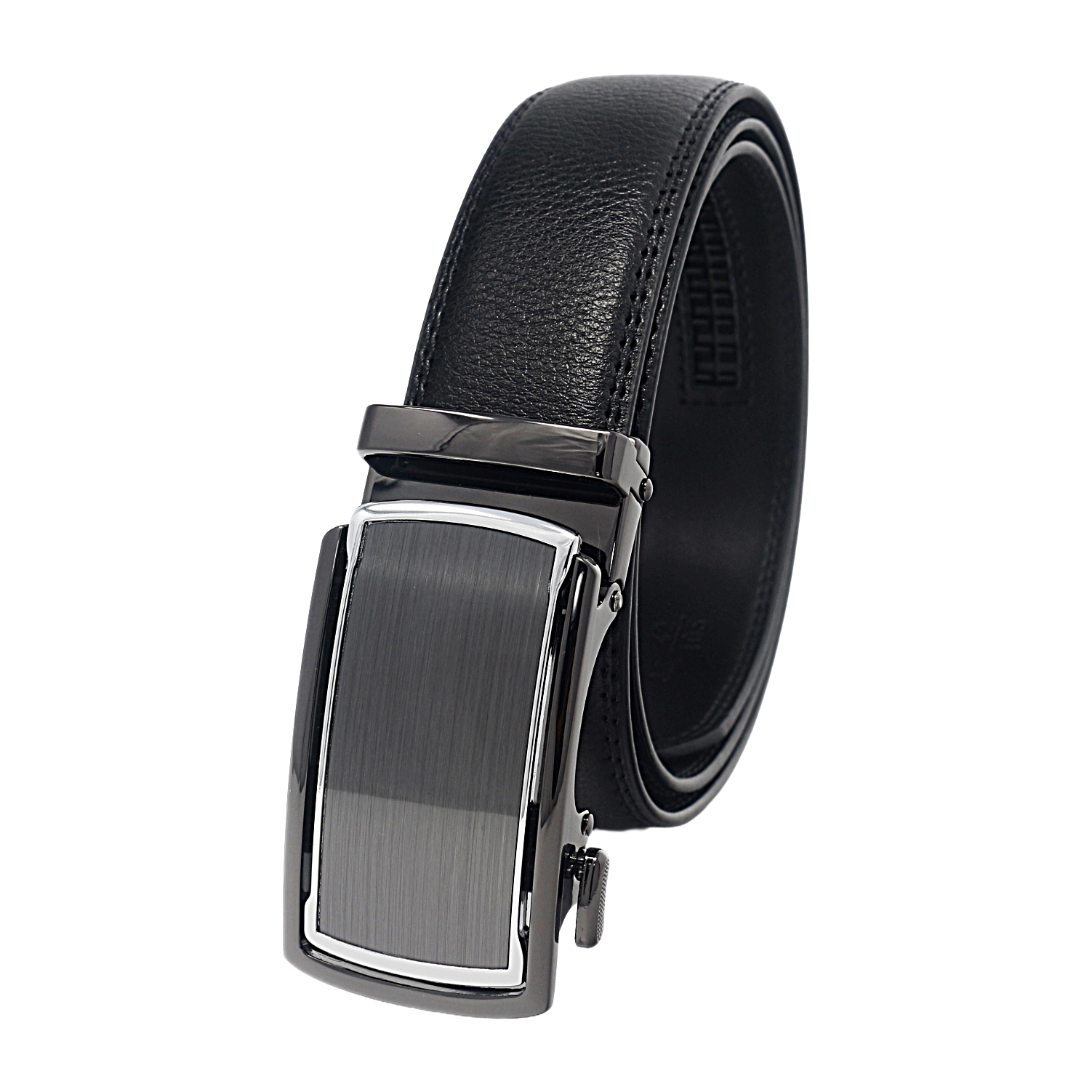 QHA Mens 35mm Ratchet Leather Belt, Diagonal Carbon Fiber Effect Buckle Q78