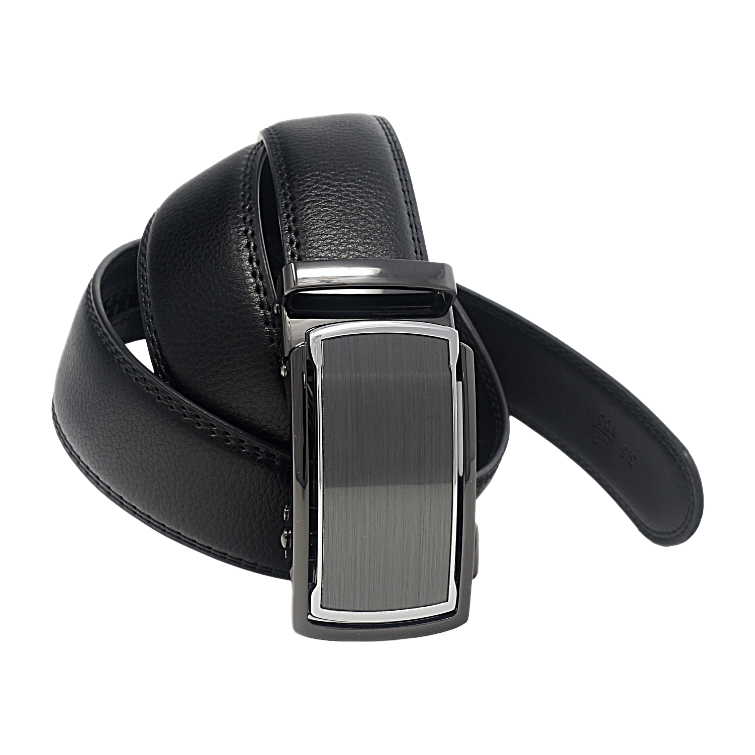 QHA Mens 35mm Ratchet Leather Belt, Diagonal Carbon Fiber Effect Buckle Q78