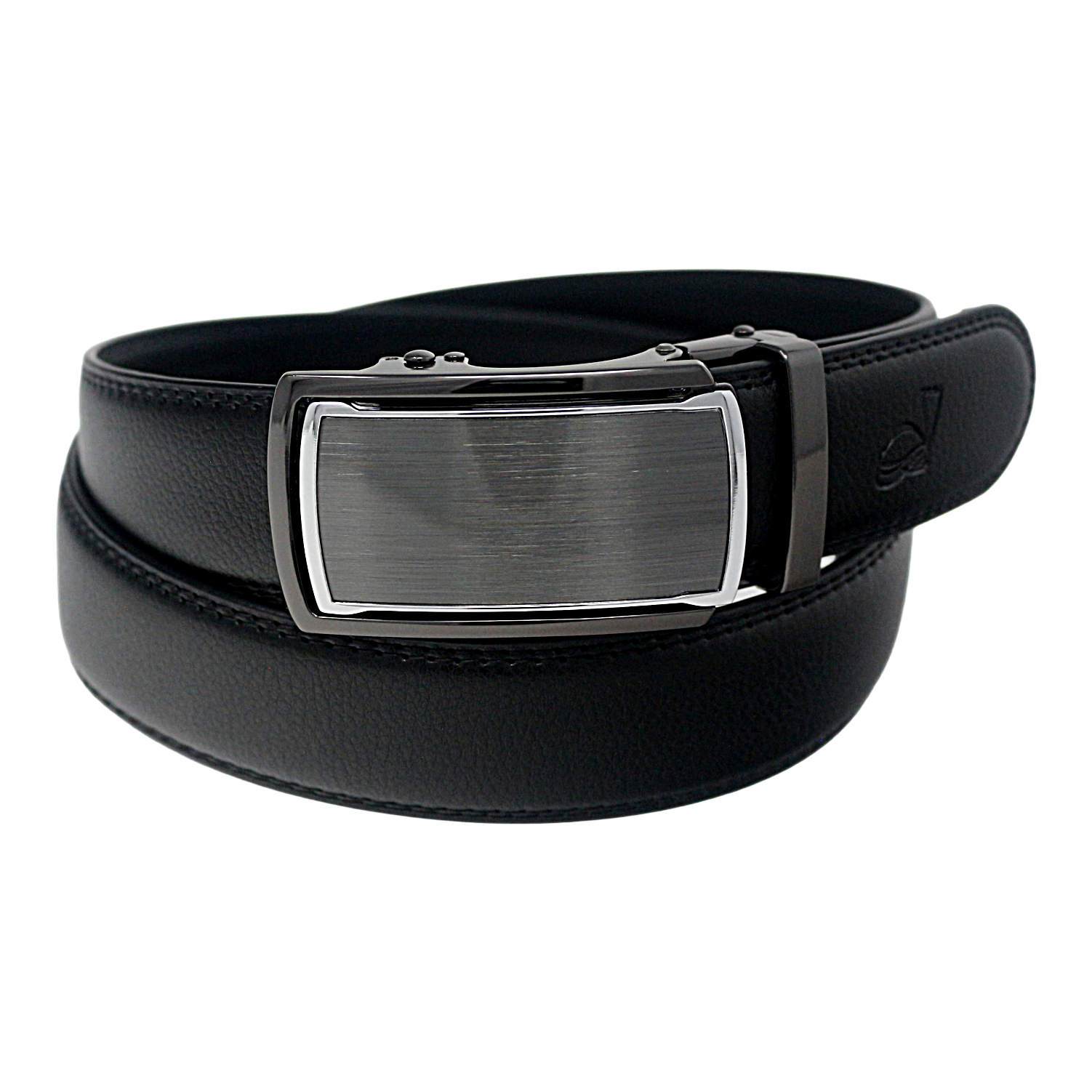 QHA Mens 35mm Ratchet Leather Belt, Diagonal Carbon Fiber Effect Buckle Q78