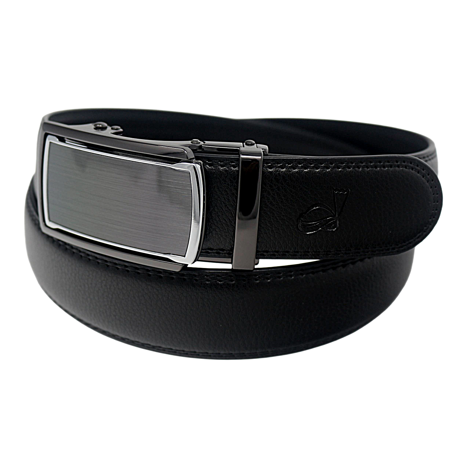 QHA Mens 35mm Ratchet Leather Belt, Diagonal Carbon Fiber Effect Buckle Q78