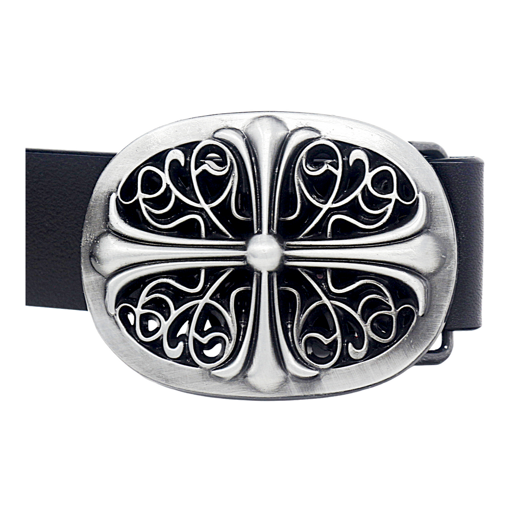 QHA Mens 38mm Full Grain Leather Belt Ornate Antique Style Pin Buckle Casual Q79