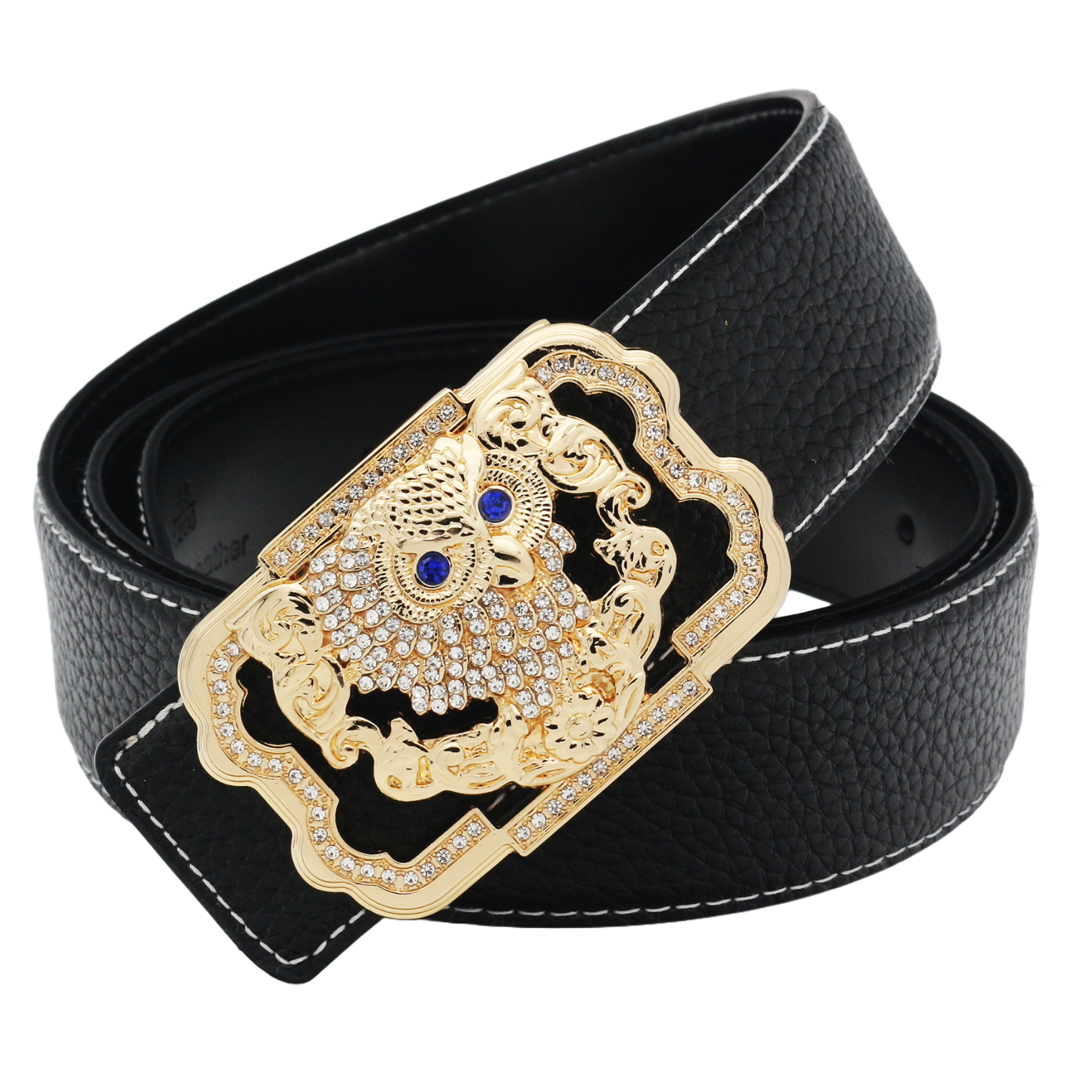 QHA Womens Leather Belt with Owl Diamond Buckle 38mm Wide Q84