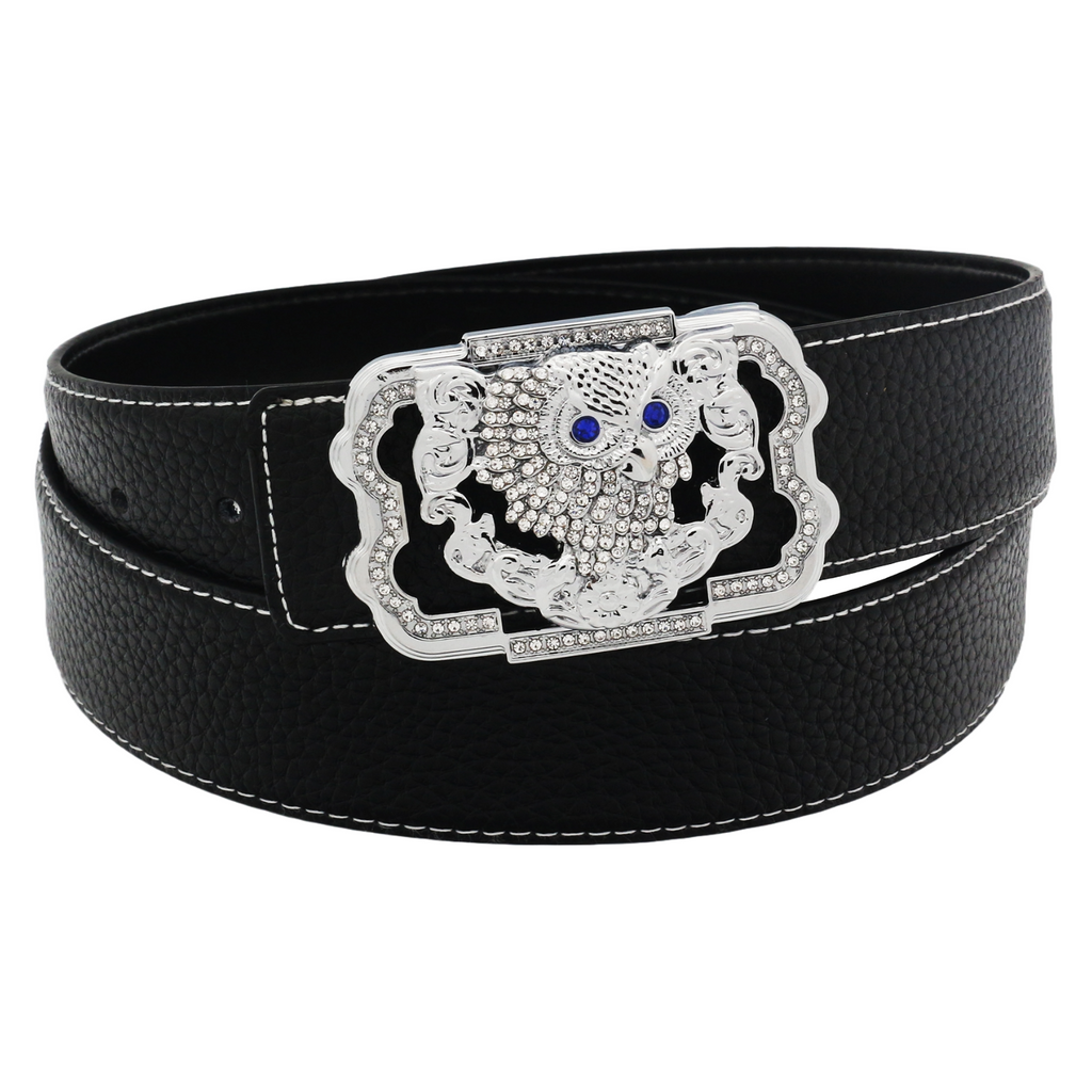 Ceinture en cuir QHA pour femme avec boucle diamantée motif hibou, largeur 38 mm, Q84