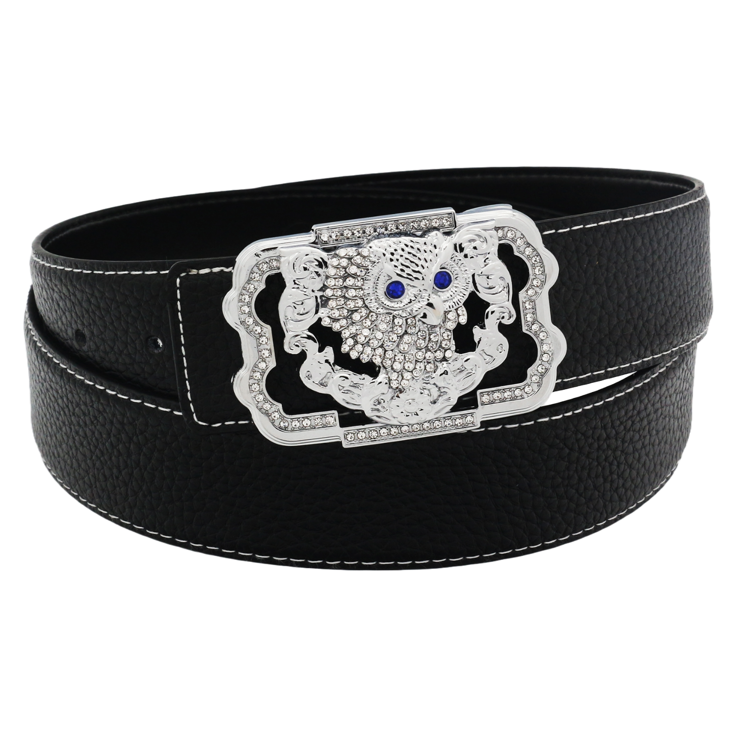 QHA Womens Leather Belt with Owl Diamond Buckle 38mm Wide Q84