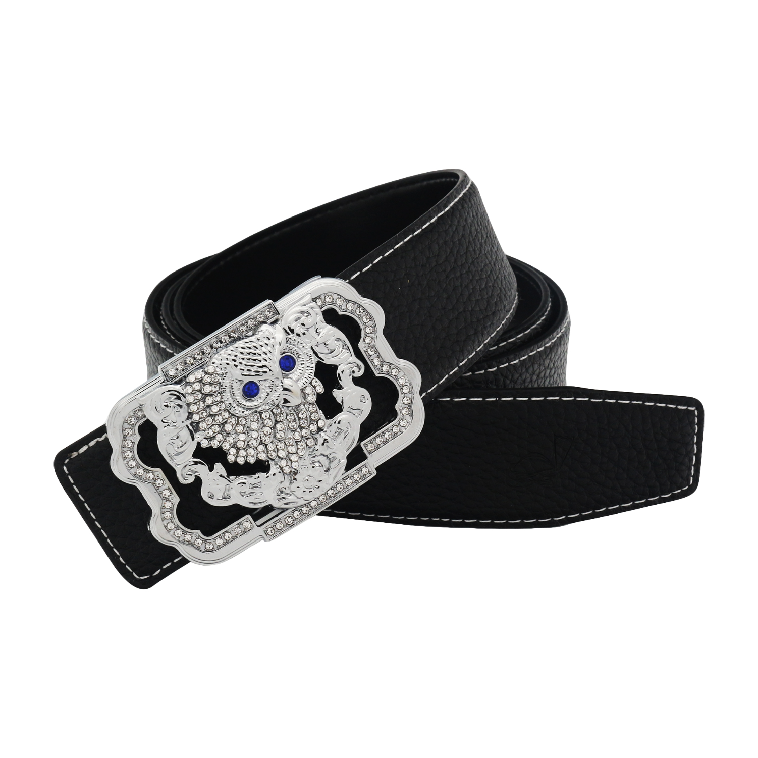 QHA Womens Leather Belt with Owl Diamond Buckle 38mm Wide Q84
