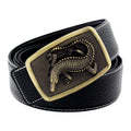 QHA Mens 38mm Leather Belt, Sculpted Alligator Crocodile Buckle Q86