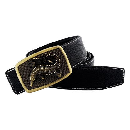 QHA Men's Alligator Buckle Leather Belt – 3D Sculpted, 38mm, Contrast Stitch Q86