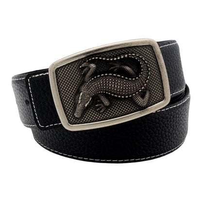 QHA Men's Alligator Buckle Leather Belt – 3D Sculpted, 38mm, Contrast Stitch Q86