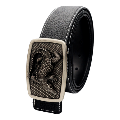 QHA Men's Alligator Buckle Leather Belt – 3D Sculpted, 38mm, Contrast Stitch Q86
