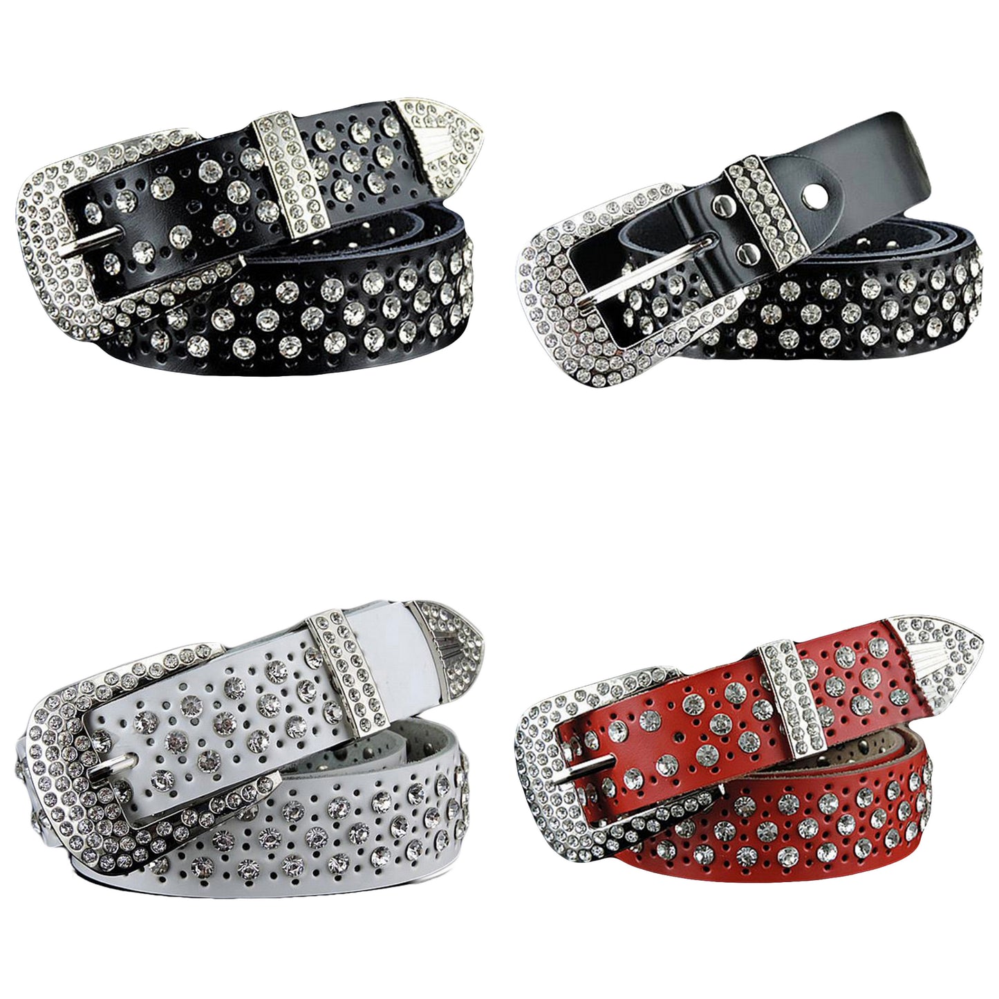 QHA Women's Real Leather Belt Rhinestone Party Fashion Designer Waist Belt Q94