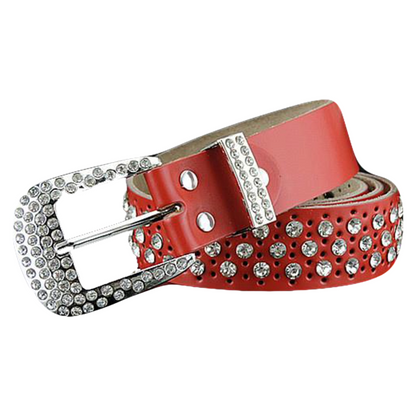 Womens Real Leather Belt, Rhinestone Crystal Studded Western Bling 35mm Q94