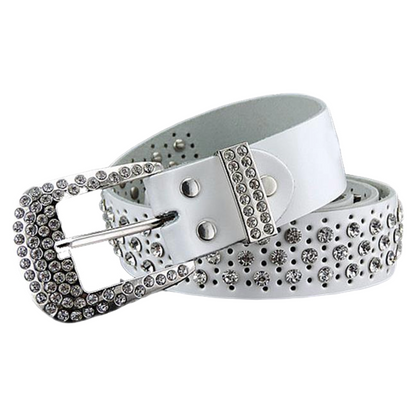 Womens Real Leather Belt, Rhinestone Crystal Studded Western Bling 35mm Q94