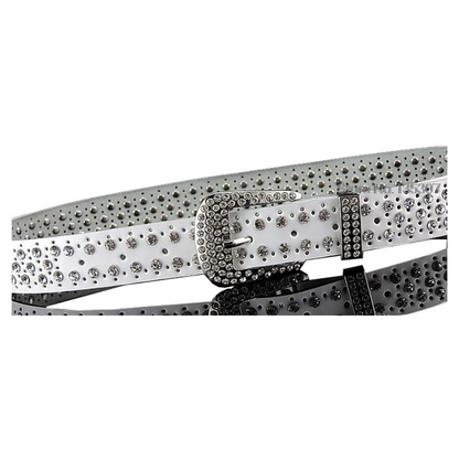 Womens Real Leather Belt, Rhinestone Crystal Studded Western Bling 35mm Q94