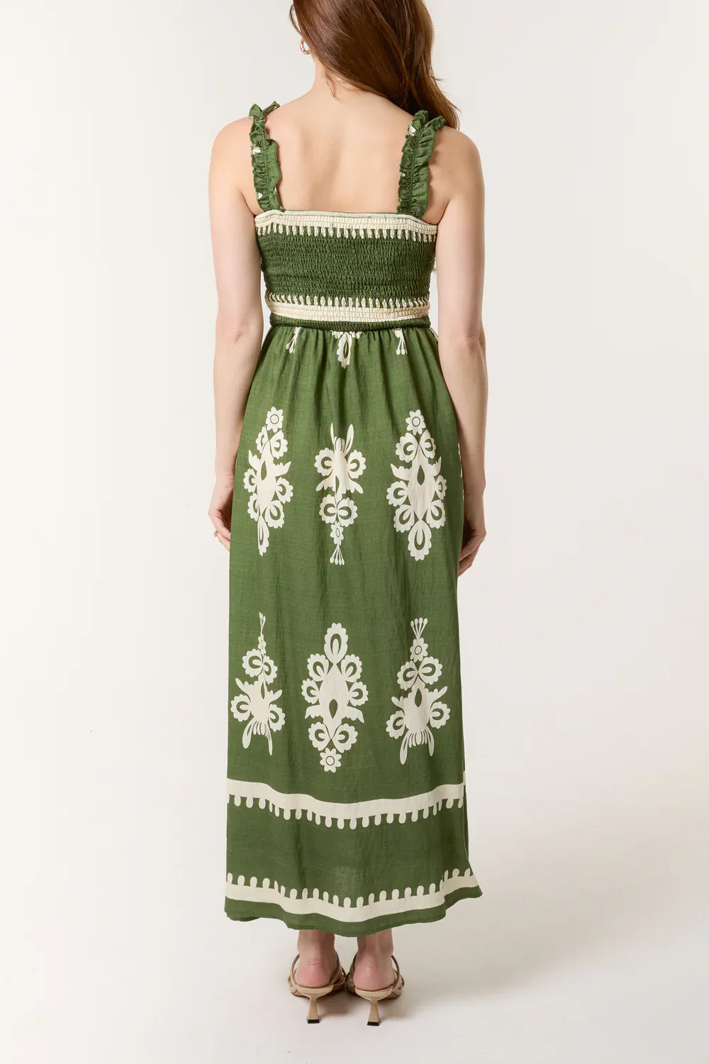 Printed Shirred Bodice Maxi Dress