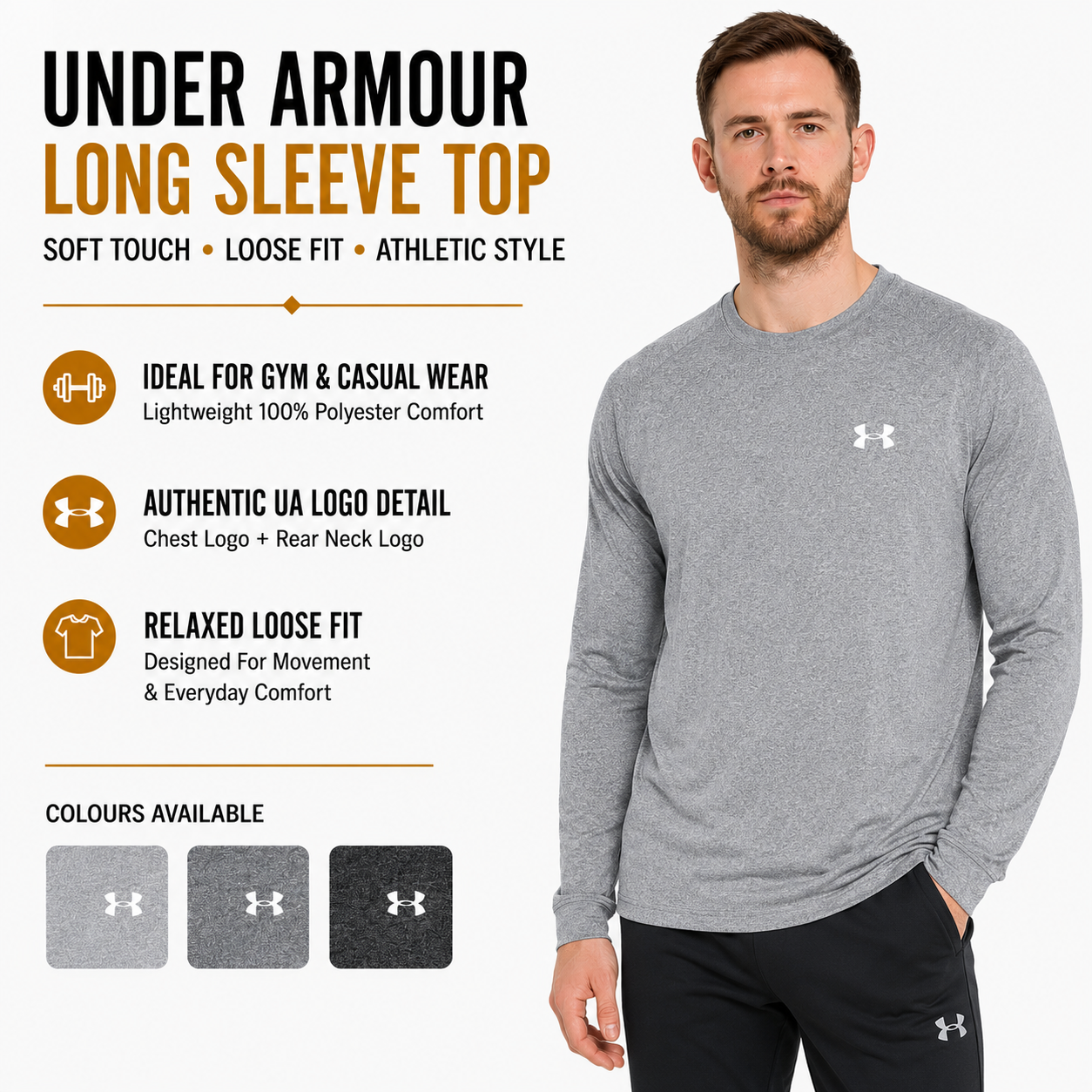 Under Armour Mens Soft Touch Long Sleeve T-Shirt Loose Fit Gym Top