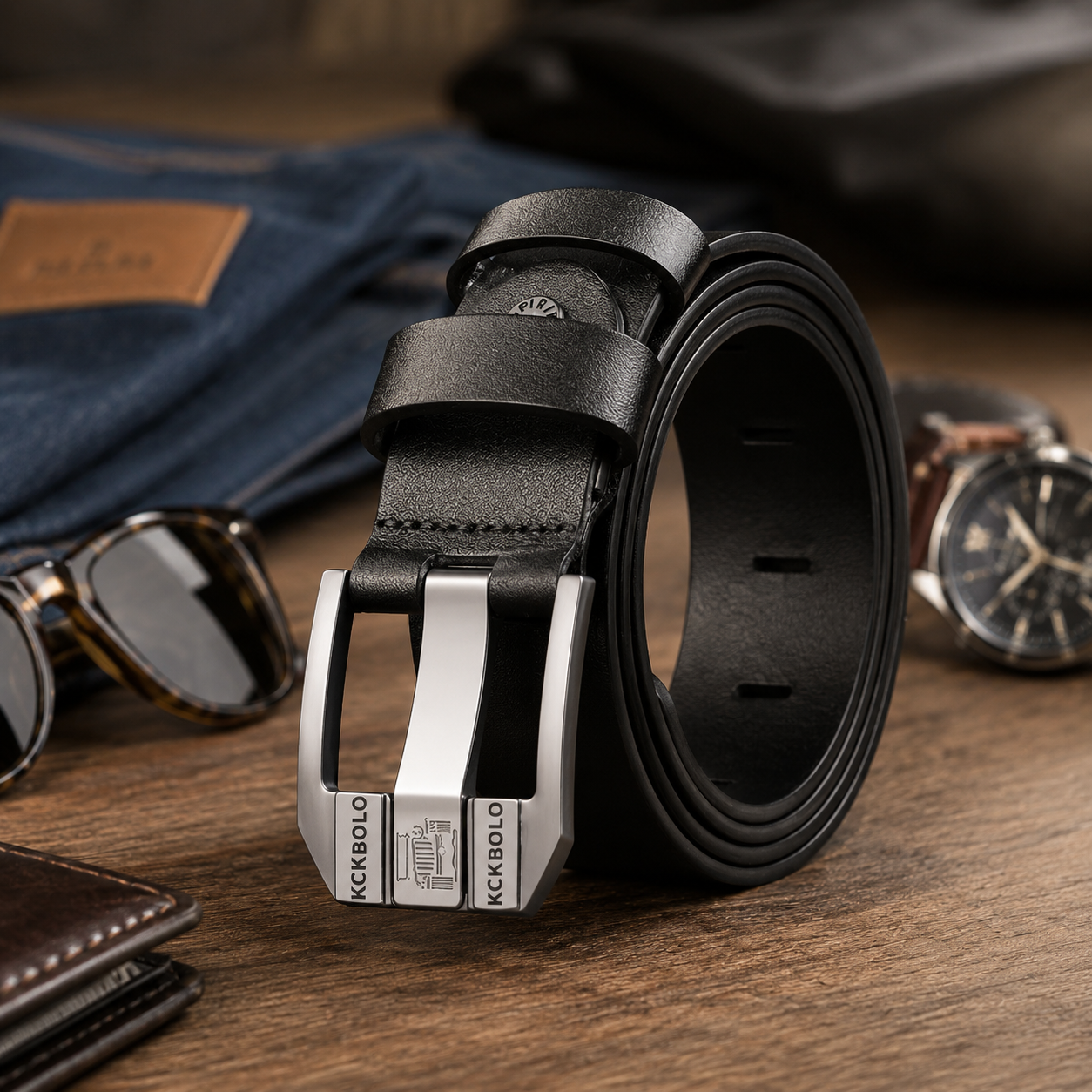 Mens Split Leather Belt 3.8cm Smart Casual Black Coffee Waist 30-40 - QHA UK