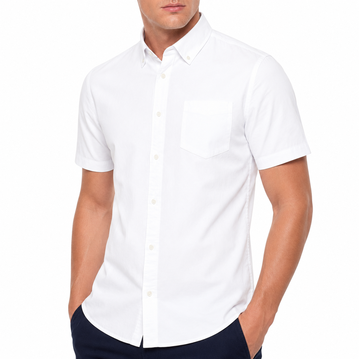 M&S Mens White Pure Cotton Oxford Shirt Short Sleeve Regular Fit S-3XL