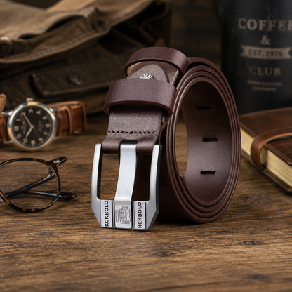Mens Split Leather Belt 3.8cm Smart Casual Black Coffee Waist 30-40 - QHA UK